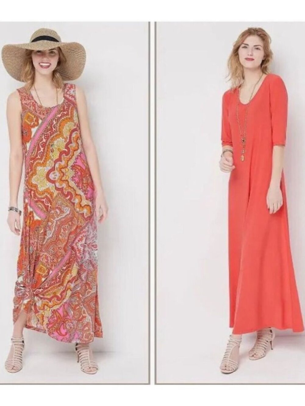 Attitudes by Renee Set of 2 Printed & Solid Maxi Dresses Size: XS petite